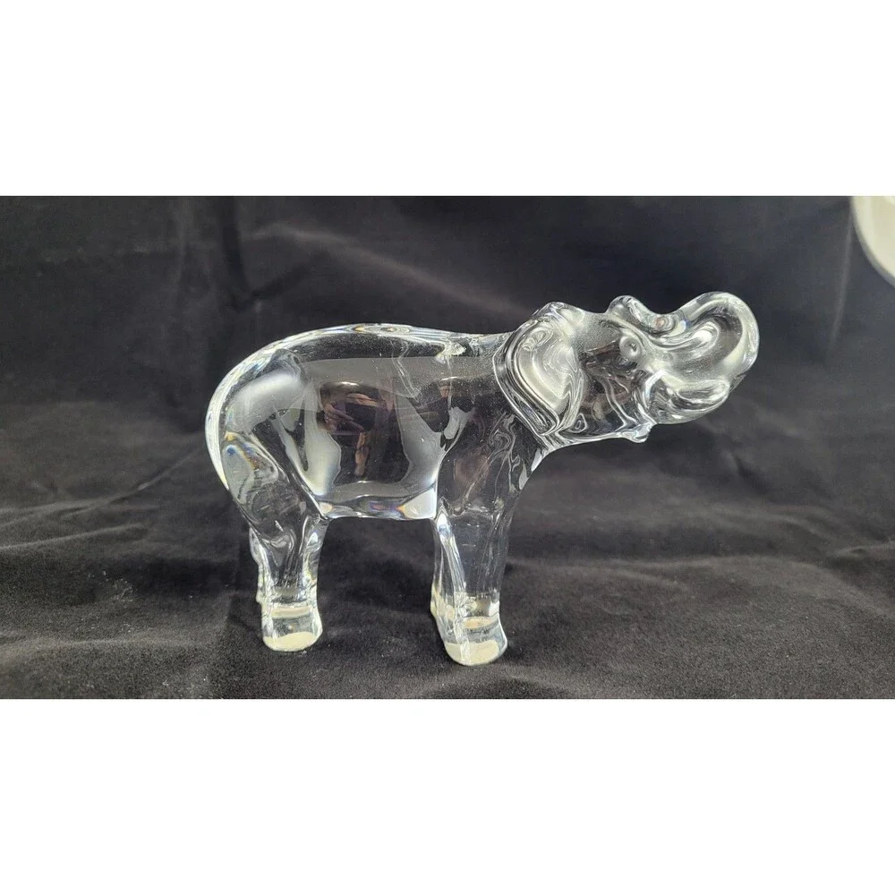 Vtg Baccarat Crystal Elephant Figurine With Trunk Up 5in Small Chip